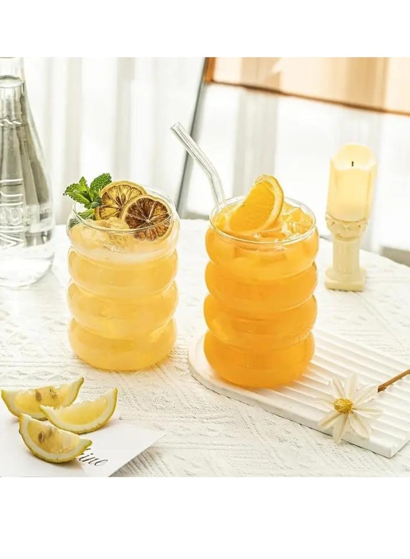 HONEY BEE Homesmiths 330ML Borosilicate Vintage Drinking Glass with Straw, Eco- Friendly and Sustainable, Made With Durable Material, Set of 4 - Image 5