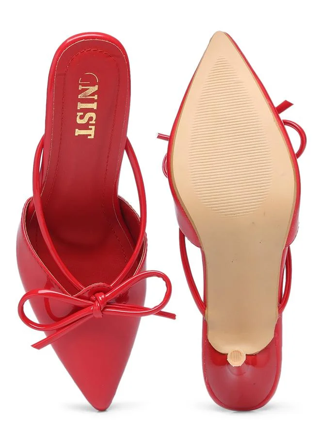 GNIST GNIST Plain Pointed Toe Stiletto Heel Mules with Bow Detail