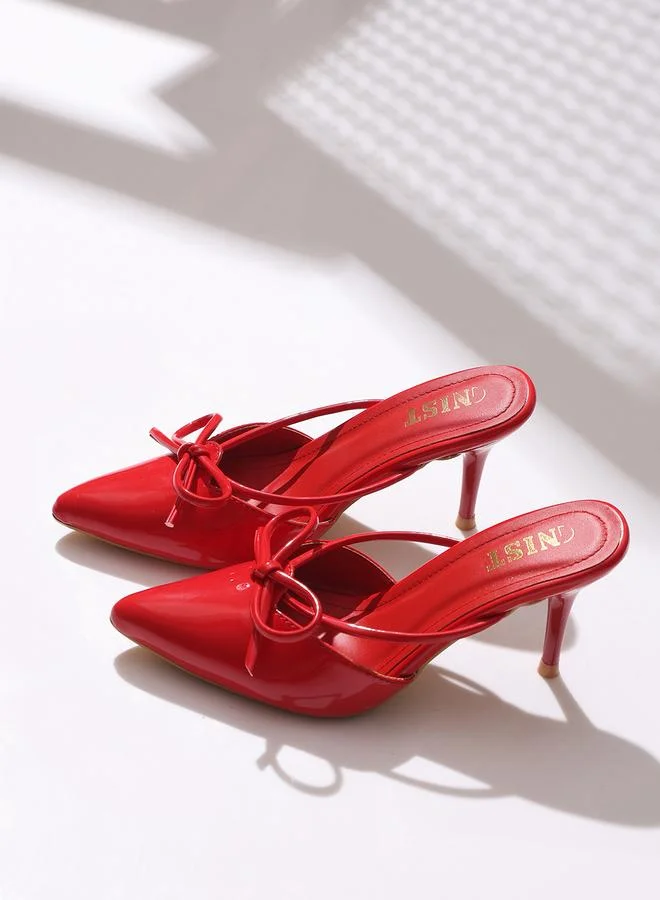 جنيست GNIST Plain Pointed Toe Stiletto Heel Mules with Bow Detail