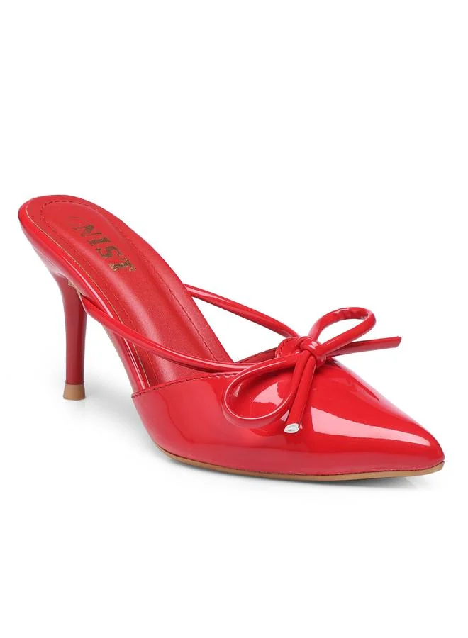 جنيست GNIST Plain Pointed Toe Stiletto Heel Mules with Bow Detail