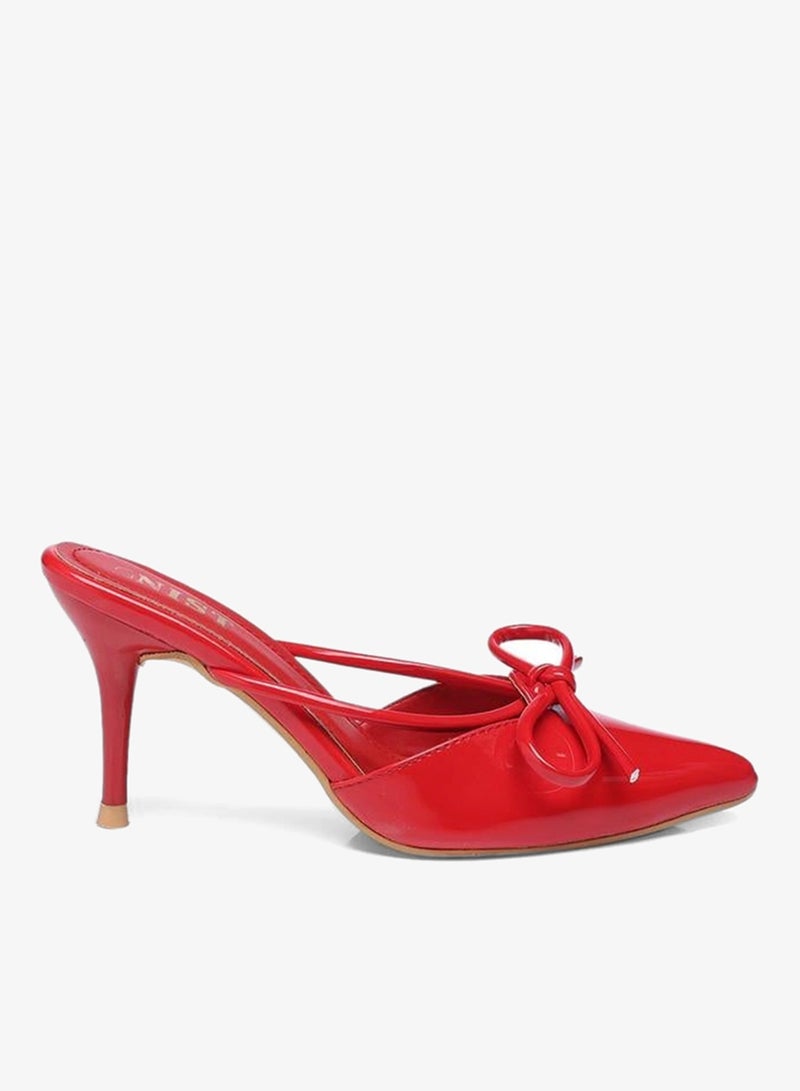 GNIST Plain Pointed Toe Stiletto Heel Mules with Bow Detail - Image 1