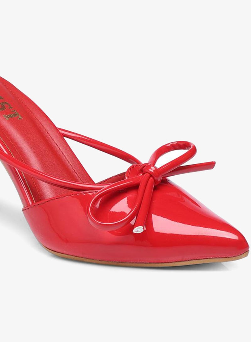 GNIST Plain Pointed Toe Stiletto Heel Mules with Bow Detail - Image 3