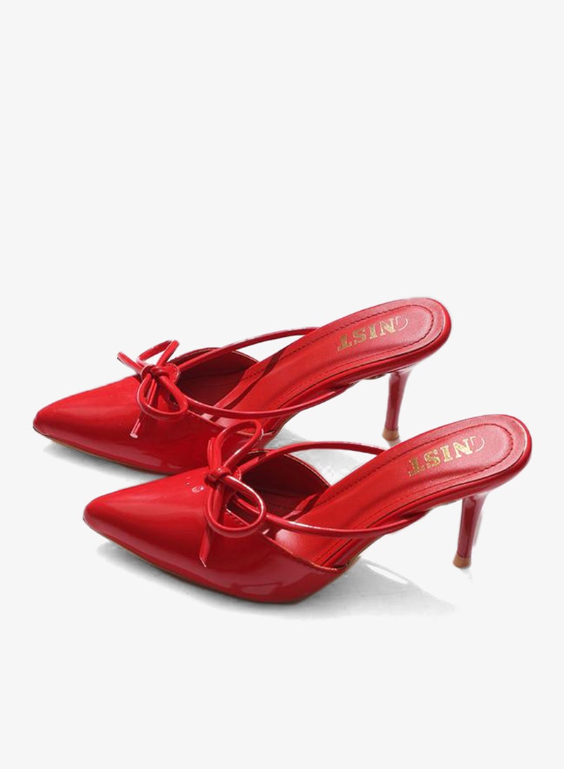 GNIST Plain Pointed Toe Stiletto Heel Mules with Bow Detail - Image 5