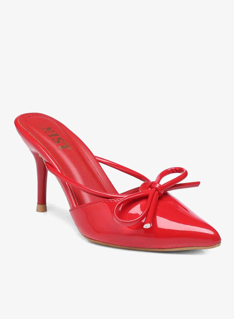 GNIST GNIST Plain Pointed Toe Stiletto Heel Mules with Bow Detail