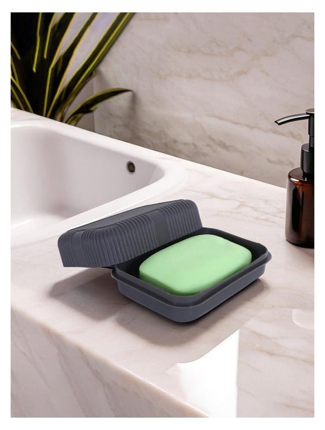 Kuber Industries Soap Holder For Bathroom | Portable Plastic Self Draining Soap Holder | Leakproof Soap Box For Bathroom, Outdoor Camping, Traveling | Grey - Image 1