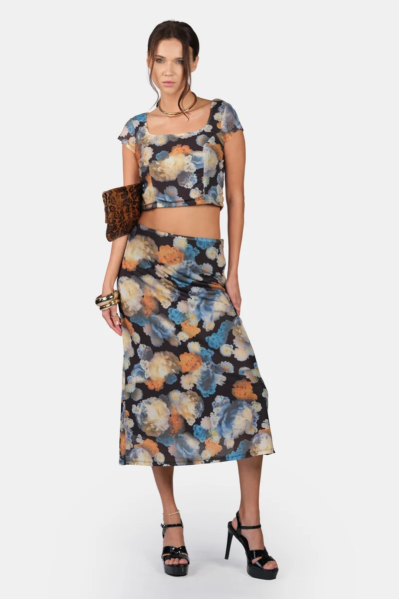 فيرجيو Abstract Mesh Abstract Print Fitted Top for Women