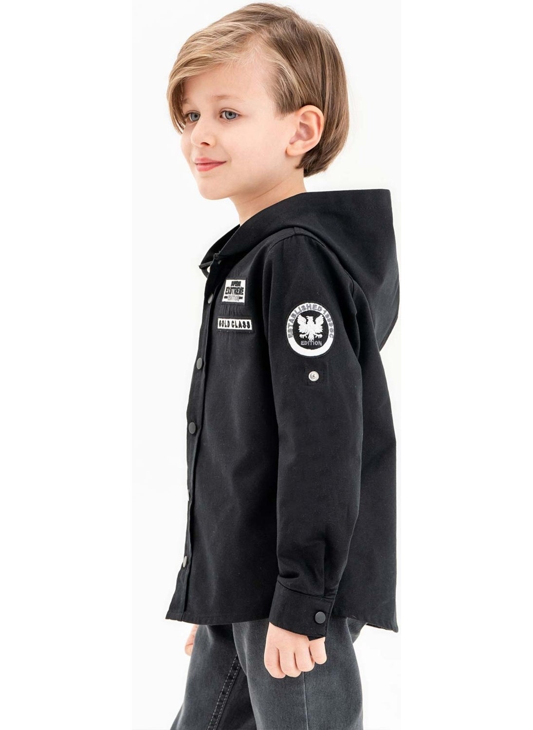 Gold Class Kidswear Snap-On Hooded Embroidered 100% Cotton Boy's Shirt  - Image 4