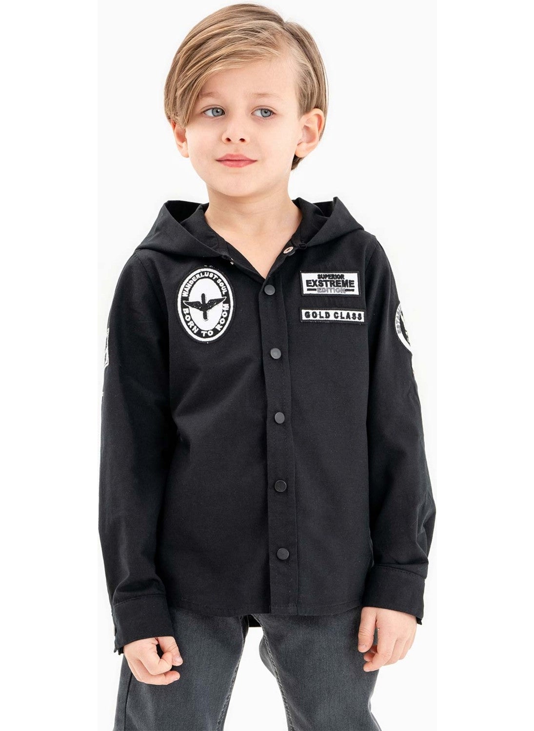 Gold Class Kidswear Snap-On Hooded Embroidered 100% Cotton Boy's Shirt  - Image 2