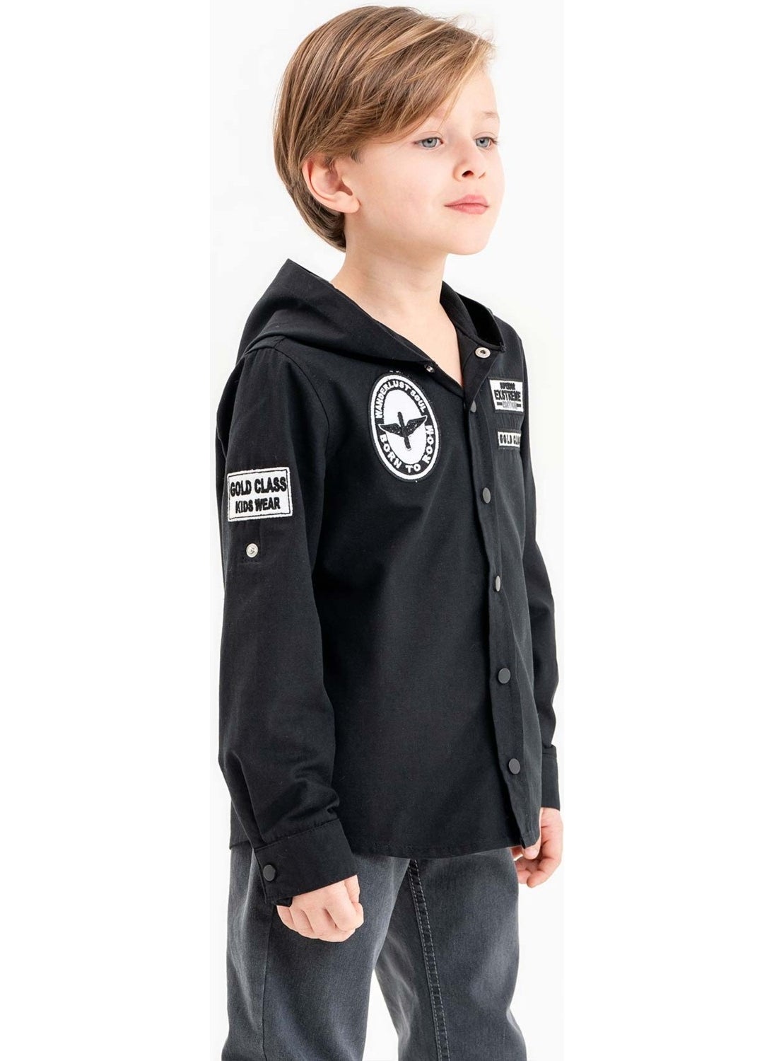 Gold Class Kidswear Snap-On Hooded Embroidered 100% Cotton Boy's Shirt  - Image 3