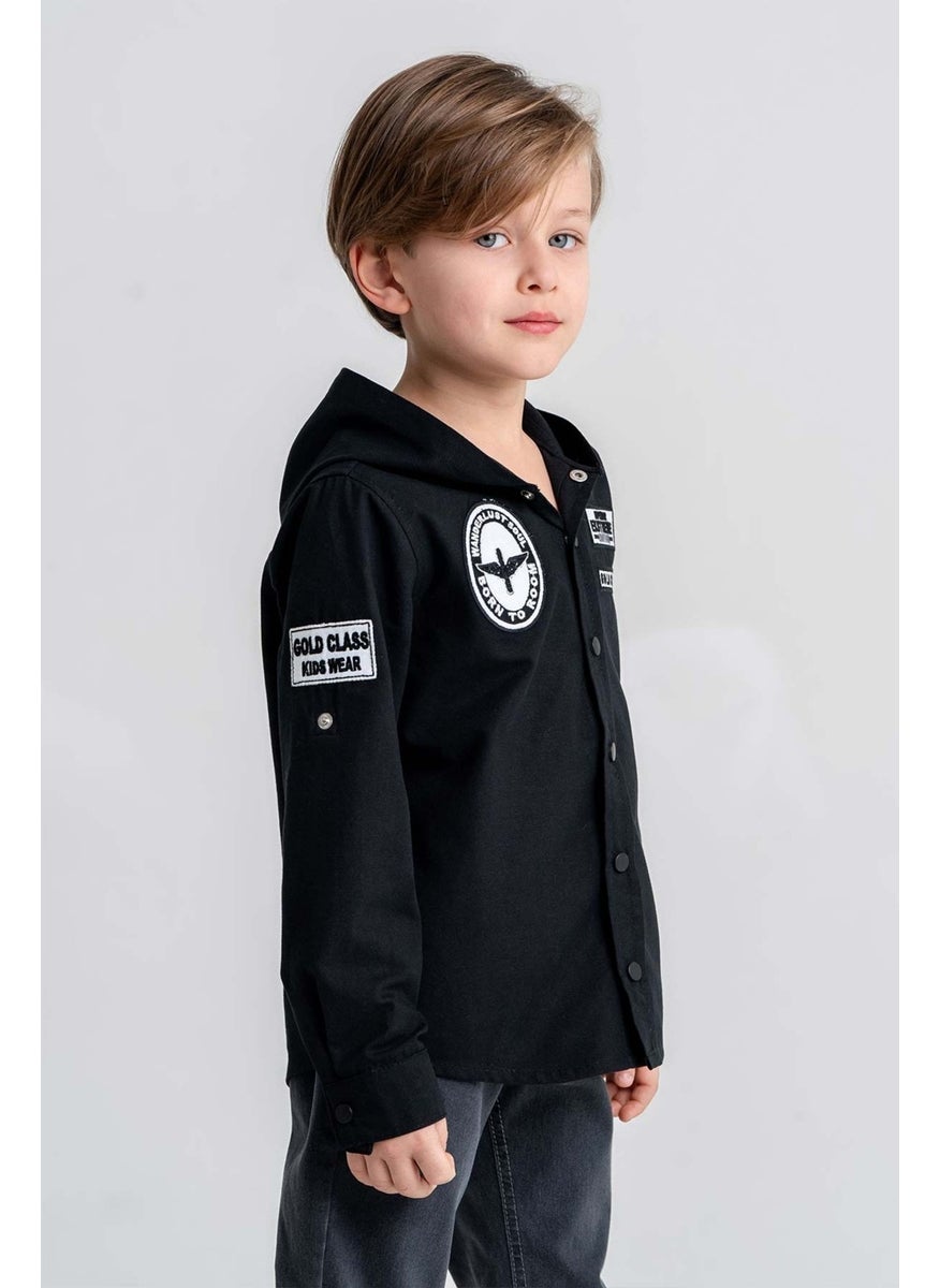 Gold Class Kidswear Snap-On Hooded Embroidered 100% Cotton Boy's Shirt  - Image 5