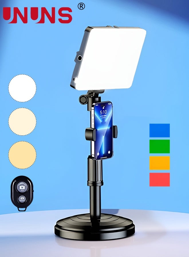 UNUNS LED Video Light,6inch Full-Screen Light with Stand Phone Holder and a Camera Remote Control Four-color Light Color Filter,Desk Ring Light for Video,Live Streaming,Selfie,Makeup - Image 1