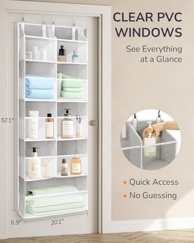 ULG Over the Door Organizer, 5-Tier Extra Large Hanging Storage with 10 Mesh Pockets, 100 lbs Capacity, Heavy Duty Door Organizer for Closet, Bedroom, Nursery Light Grey - Image 2