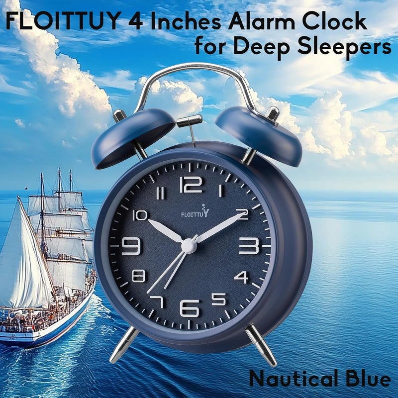 FLOITTUY (Loud Alarm for Deep Sleepers 4'' Twin Bell Alarm Clock, Stereo Digital Dial Alarm Clock with Backlight for Bedroom and Home Decoration(Nautical Blue) - Image 2