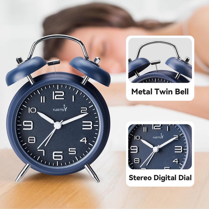 FLOITTUY (Loud Alarm for Deep Sleepers 4'' Twin Bell Alarm Clock, Stereo Digital Dial Alarm Clock with Backlight for Bedroom and Home Decoration(Nautical Blue) - Image 5