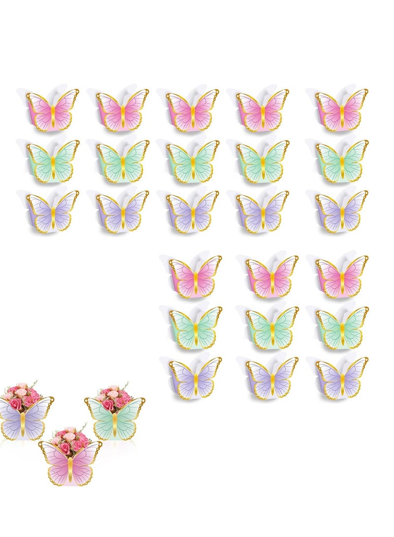 Excefore Tea Party Floral Decor, 3D Paper Butterfly Snack Box, Tea Time Floral Gift Case, Flower Decorated Tea-time Box, for Floral Tea Themed Birthday Party Supplies Baby Shower Wedding Anniversaries 24 Pcs - Image 1