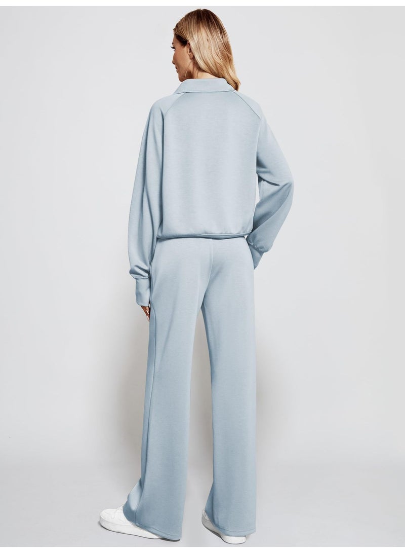 general 2025 - 2026 Women's Two-Piece Ultra-Large Half-Zip Sweatshirt and Wide Leg Sweatpants Casual Set - Image 3