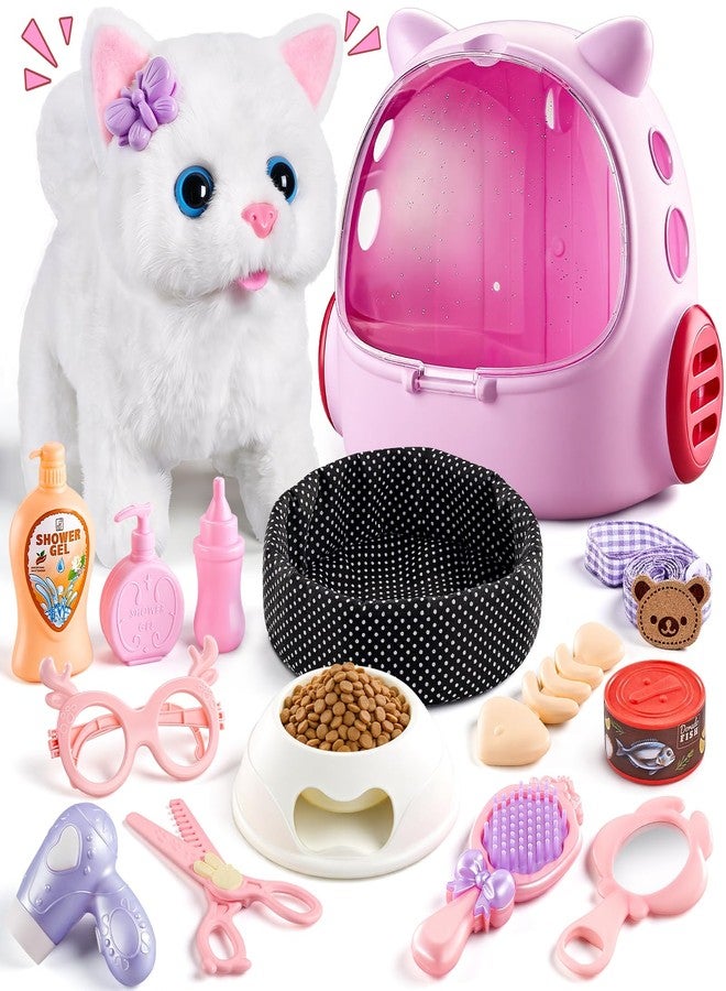 MEWOCHEE Cat Toys for Kids Girls 3 4 5 6 Year old, Interactive Toy Cat with Walking and Meowing, Electronic Robot Stuffed Cat, Pretend Play Toys for Toddler 3-5 6-8, Idea Birthday Gifts for 5 Year old Girls - Image 1