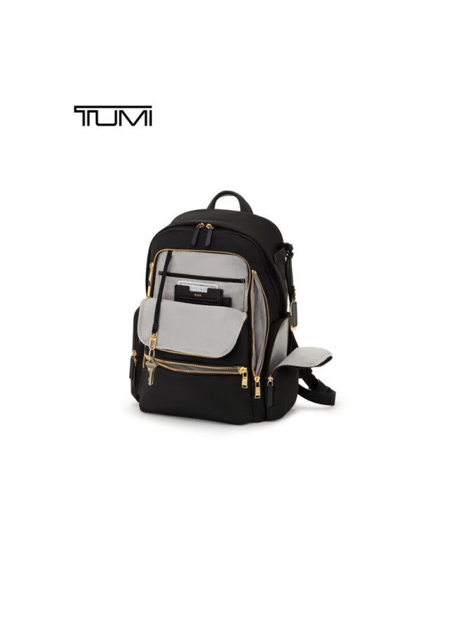 Tumi حقيبة لابتوب نسائية من تومي فويجور عالية الجودة عصرية باللون الأسود والذهبي، حقيبة ظهر سوداء مع لمسات ذهبية هدية - Image 2