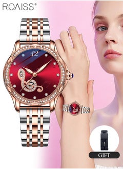 Women's Steel Band Dress Mechanical Watch, Pointer Display Round Dial with Zirconium Diamond Musical Note Decoration, Waterproof Luminous Luxury Watch,As a Gift for Ladies