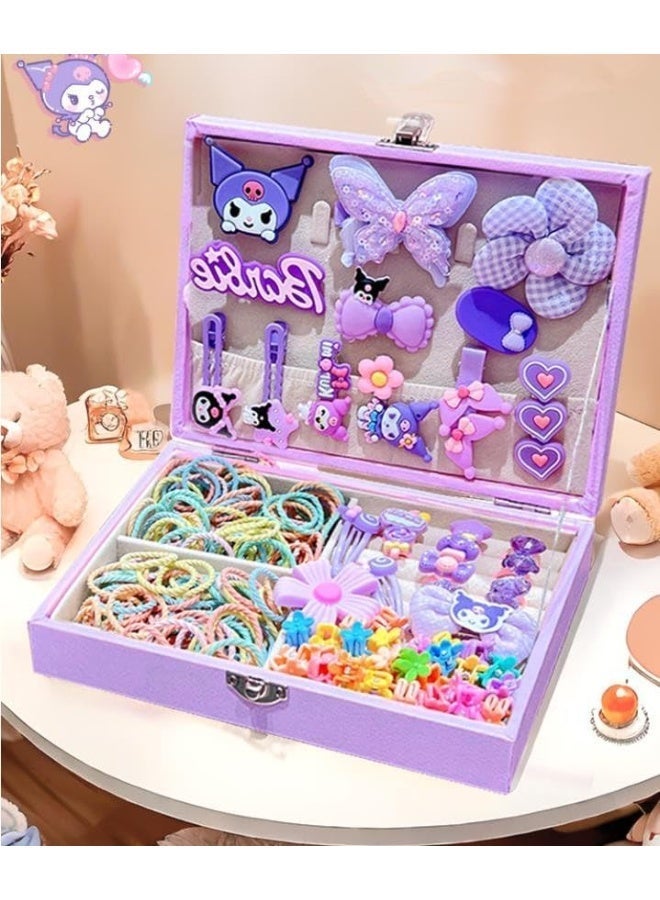 مجموعة ملحقات الشعر ، مجموعة لباس الشعر للبنات مع صندوق المجوهرات ، روابط الشعر ، مقاطع الشعر ، مجموعة ألعاب الأميرة الفاخرة ، ألعاب هدية لسن 3 4 5 6 7 8 9 10 البنات الأطفال الصغار - Image 1