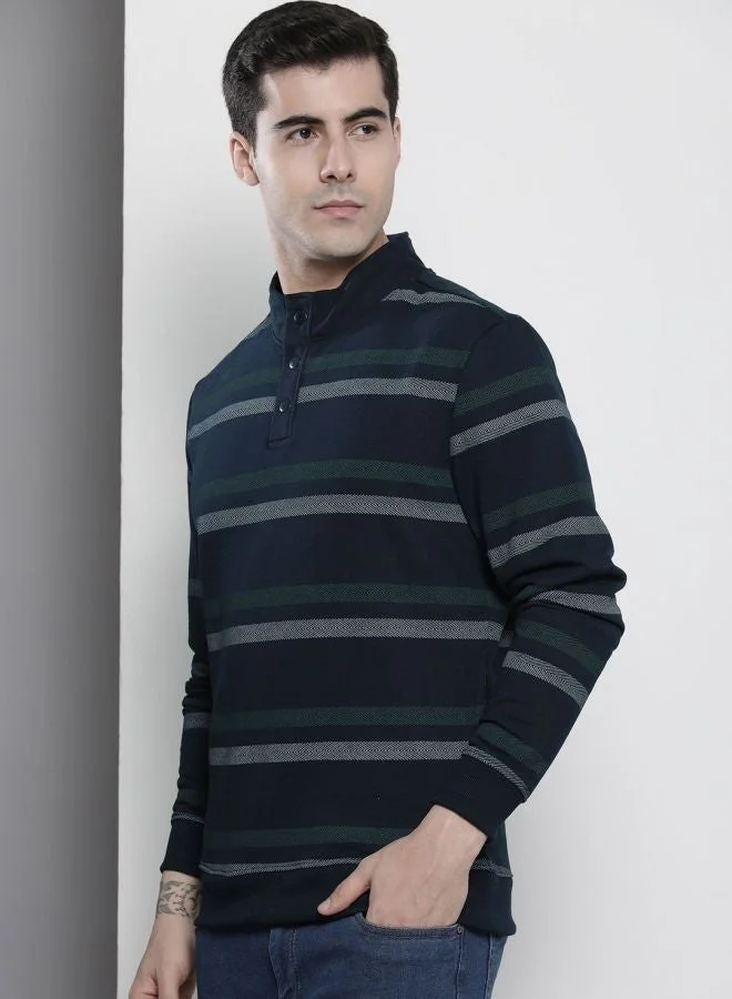 The Indian Garage Co Men Regular Fit Striped High Neck Full Sleeves Sweatshirt