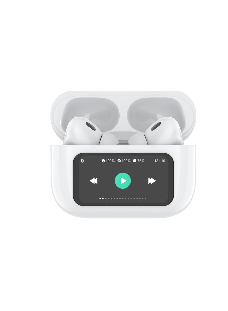True Wireless Earbuds with Bluetooth 5.4, Hi-Res Audio, 52dB Active Noise Cancellation, Spatial Acoustics, Smart Touch Display, 5-Hour Playtime, Low Latency, 4-Mic Deep Bass, Smart Case, Customizable via App, TWS Bluetooth Headphones, Wireless In-Ear Earbuds, Compatible with Most Devices Moon White - Image 1