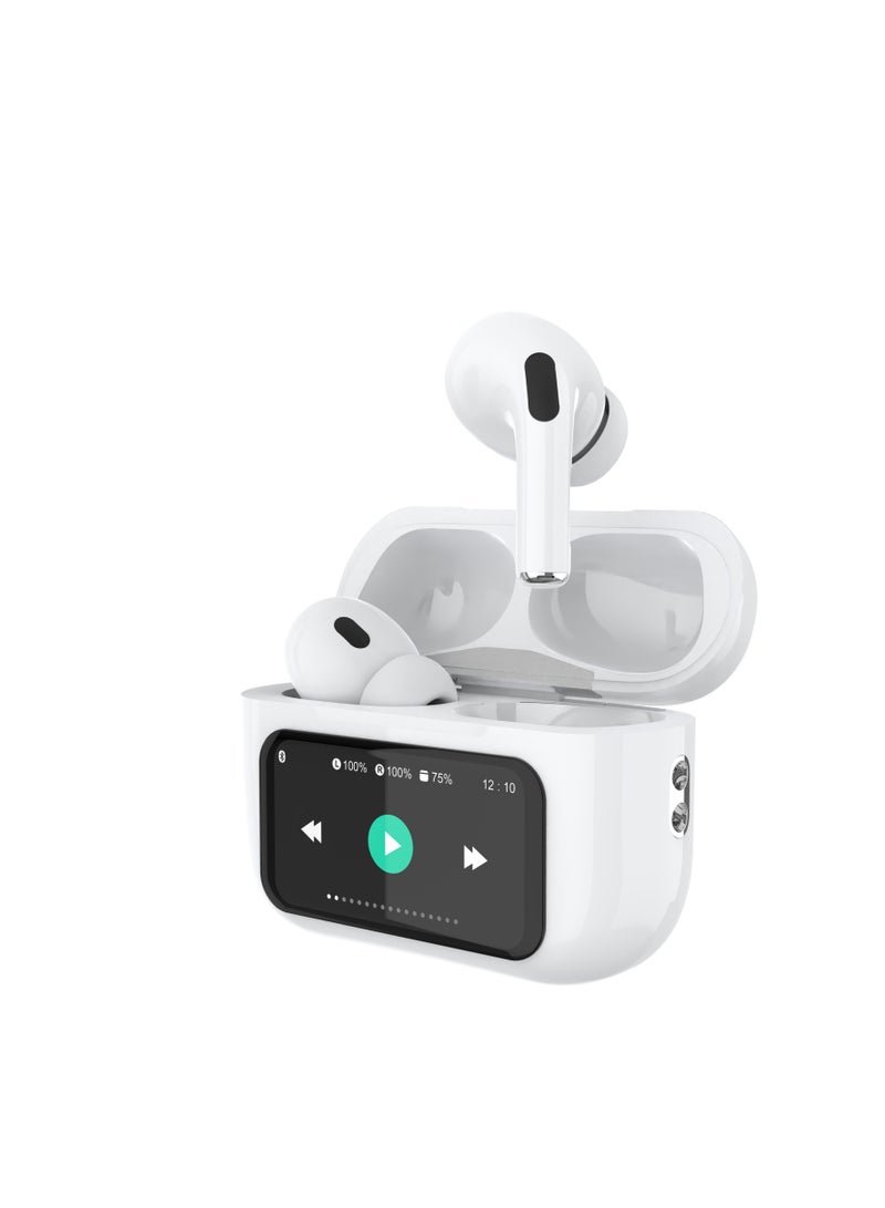 True Wireless Earbuds with Bluetooth 5.4, Hi-Res Audio, 52dB Active Noise Cancellation, Spatial Acoustics, Smart Touch Display, 5-Hour Playtime, Low Latency, 4-Mic Deep Bass, Smart Case, Customizable via App, TWS Bluetooth Headphones, Wireless In-Ear Earbuds, Compatible with Most Devices Moon White - Image 2