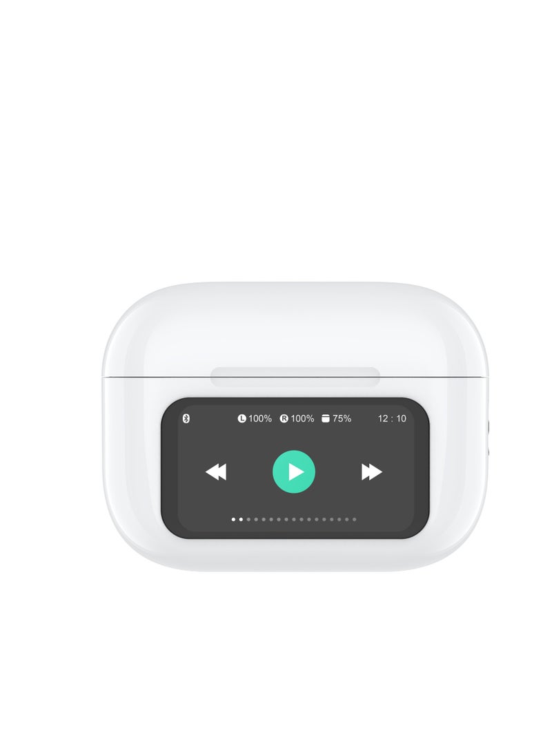 True Wireless Earbuds with Bluetooth 5.4, Hi-Res Audio, 52dB Active Noise Cancellation, Spatial Acoustics, Smart Touch Display, 5-Hour Playtime, Low Latency, 4-Mic Deep Bass, Smart Case, Customizable via App, TWS Bluetooth Headphones, Wireless In-Ear Earbuds, Compatible with Most Devices Moon White - Image 3