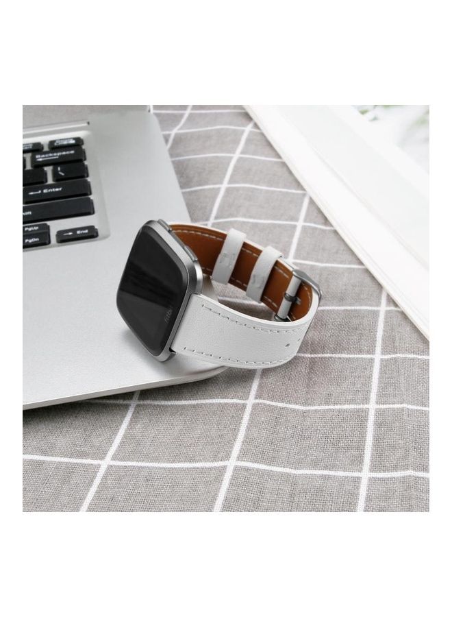 NIBEMINENT Leather Strap with Round Tail Buckle For Fitbit Versa 2 / Lite White - Image 5