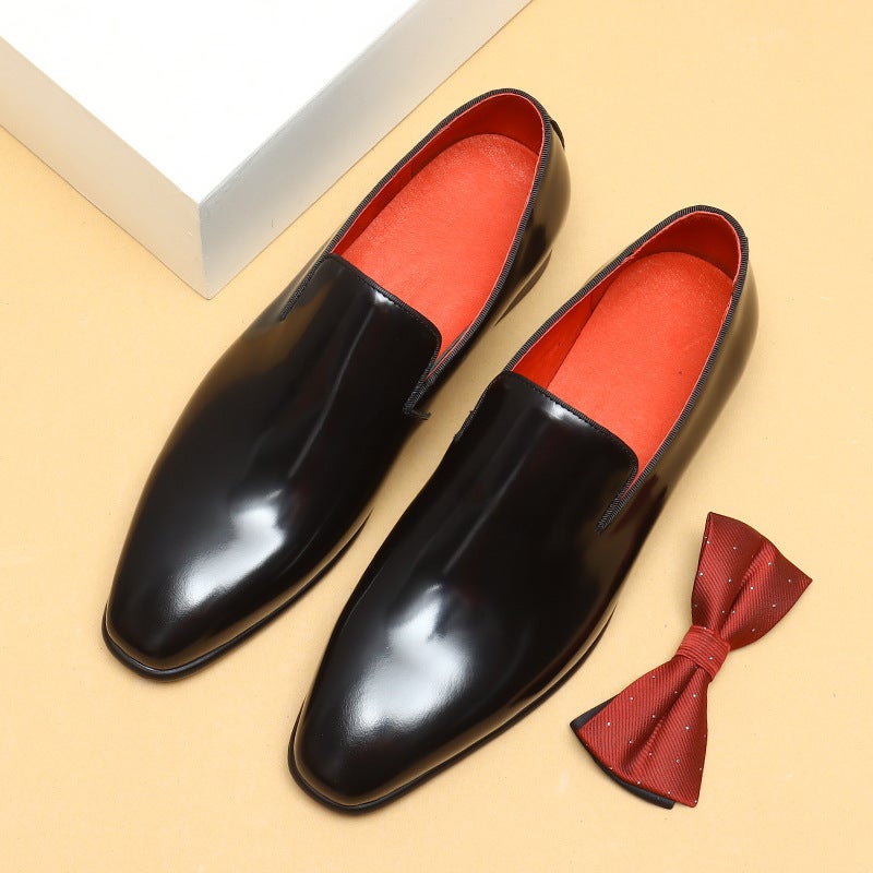 Genuine Leather Mens Glossy Dress Shoes Black 