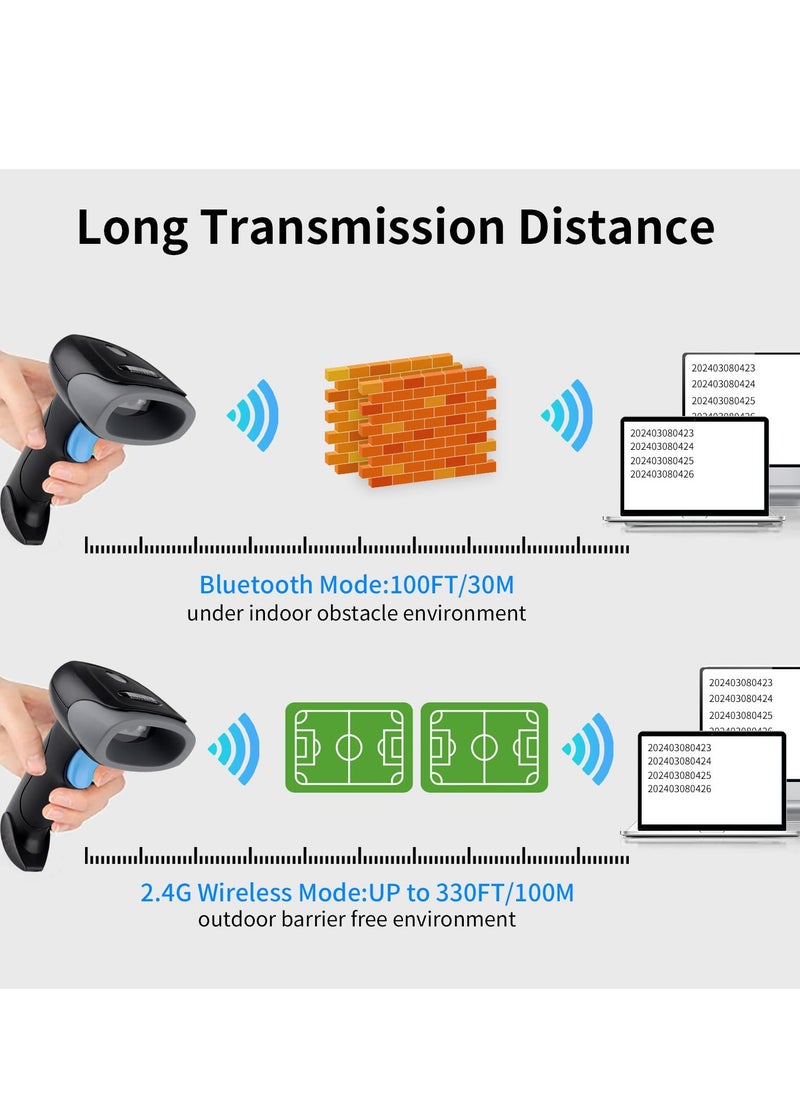 SYOSI - Wireless Barcode Scanner 1D 2D QR Code Scanner Handheld Laser Bar Code Reader 3 in 1 with Bluetooth 2.4G Wireless and USB Wired 100m Transmission Distance Shock Dust Proof Hands Free - Image 1