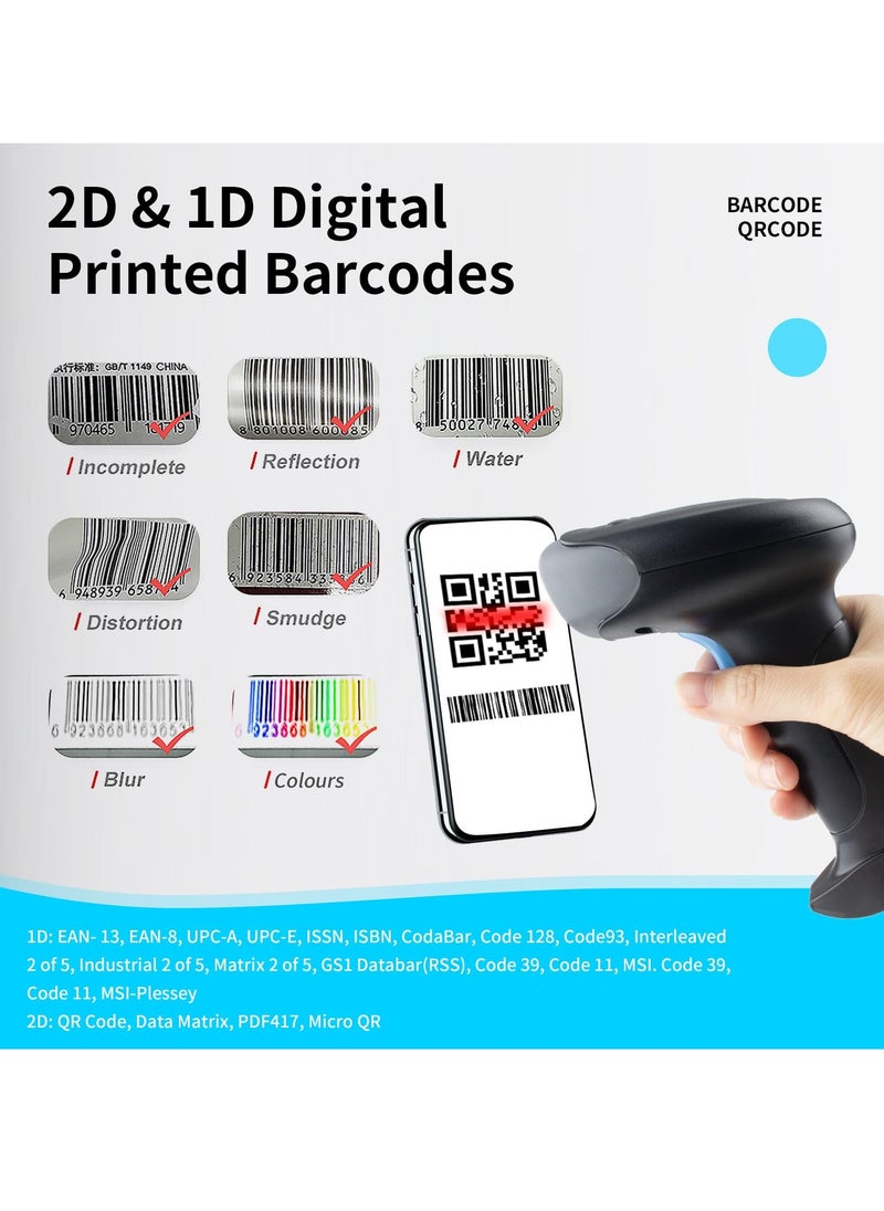 SYOSI - Wireless Barcode Scanner 1D 2D QR Code Scanner Handheld Laser Bar Code Reader 3 in 1 with Bluetooth 2.4G Wireless and USB Wired 100m Transmission Distance Shock Dust Proof Hands Free - Image 1