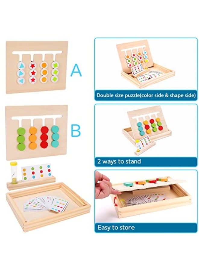 ألعاب التعلم من مونتيسوري، ألغاز انزلاقية، مطابقة الألوان والأشكال، ألعاب منطقية، ألعاب تعليمية من الخشب للأطفال، الأولاد والبنات بعمر 3 إلى 7 سنوات، ألعاب سفر بالطائرة، هدايا عيد الميلاد. - Image 2