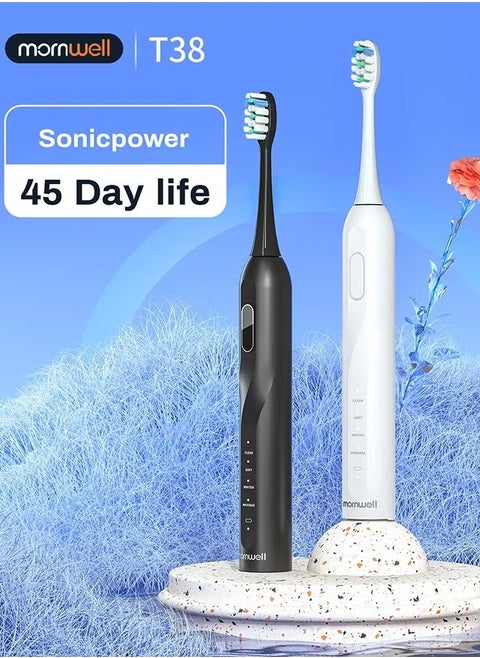 Electric Toothbrush for Adults, Battery Toothbrush with Smart Timer, Sonic Toothbrush with 4 Smart Massage, Rechargeable Toothbrushes, Power Toothbrushes with 8 Dupont Brush Heads - Black