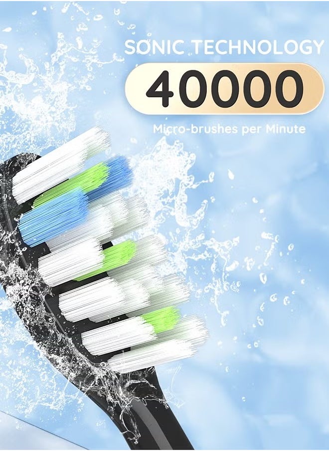 Mornwell - Electric Toothbrush for Adults, Battery Toothbrush with Smart Timer, Sonic Toothbrush with 4 Smart Massage, Rechargeable Toothbrushes, Power Toothbrushes with 8 Dupont Brush Heads - Black - Image 1