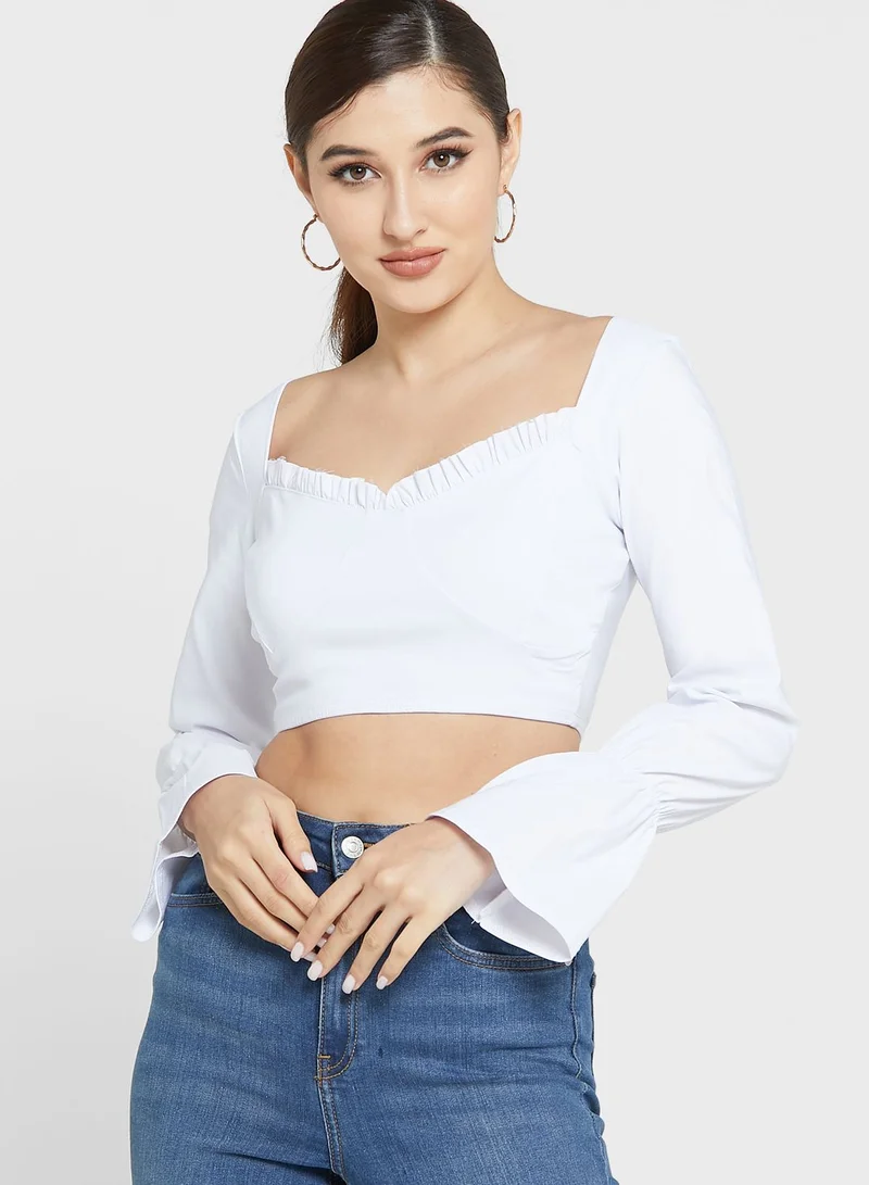 LASULA Ruffle Detail Balloon Sleeves Top
