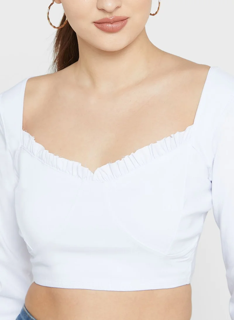 LASULA Ruffle Detail Balloon Sleeves Top