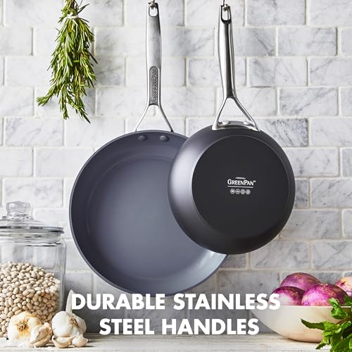 Greenpan مقلاة غير لاصقة 8 بوصة من جرين بان، خالية من PFAS، أواني طهي من السيراميك، مصنوعة من الألمنيوم المؤكسد، مقبض من الفولاذ المقاوم للصدأ، آمنة في غسالة الصحون والفرن، باريس برو، رمادي - Image 4