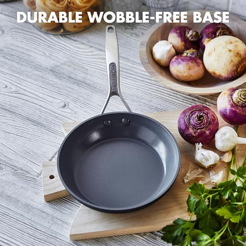 Greenpan مقلاة غير لاصقة 8 بوصة من جرين بان، خالية من PFAS، أواني طهي من السيراميك، مصنوعة من الألمنيوم المؤكسد، مقبض من الفولاذ المقاوم للصدأ، آمنة في غسالة الصحون والفرن، باريس برو، رمادي - Image 2