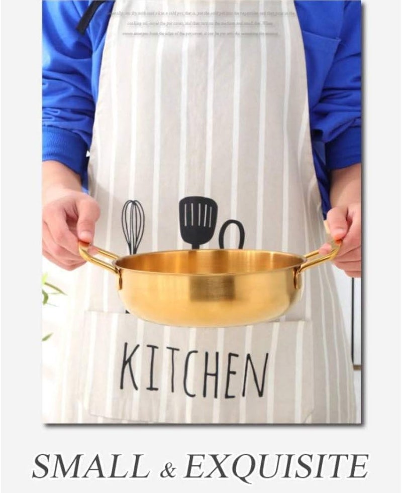 Alark Gold Paella Food Serving Korean Ramen Pans Skillet Pan Stainless Steel and Cooking Pots Stir Fry Pan Omelet Pans Small Induction Pot for Soup, Noodle, Pasta, Home and Outdoor, Dishwasher Safe - Image 5