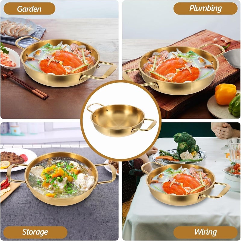 Alark Gold Paella Food Serving Korean Ramen Pans Skillet Pan Stainless Steel and Cooking Pots Stir Fry Pan Omelet Pans Small Induction Pot for Soup, Noodle, Pasta, Home and Outdoor, Dishwasher Safe - Image 4