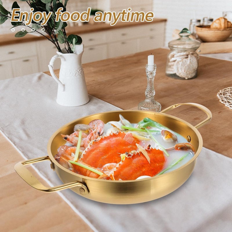 Alark Gold Paella Food Serving Korean Ramen Pans Skillet Pan Stainless Steel and Cooking Pots Stir Fry Pan Omelet Pans Small Induction Pot for Soup, Noodle, Pasta, Home and Outdoor, Dishwasher Safe - Image 2