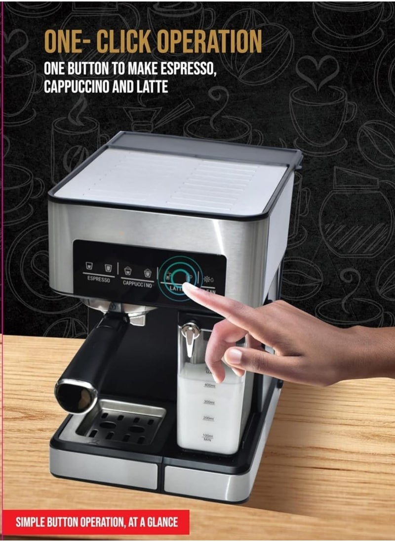 Professional Espresso Coffee Maker, Espresso Maker Cappuccino & Latte Macchiato, Professional Espresso Machine With 3 Types of Coffee Maker With Glass Shot, Espresso Machine For Home & Office
