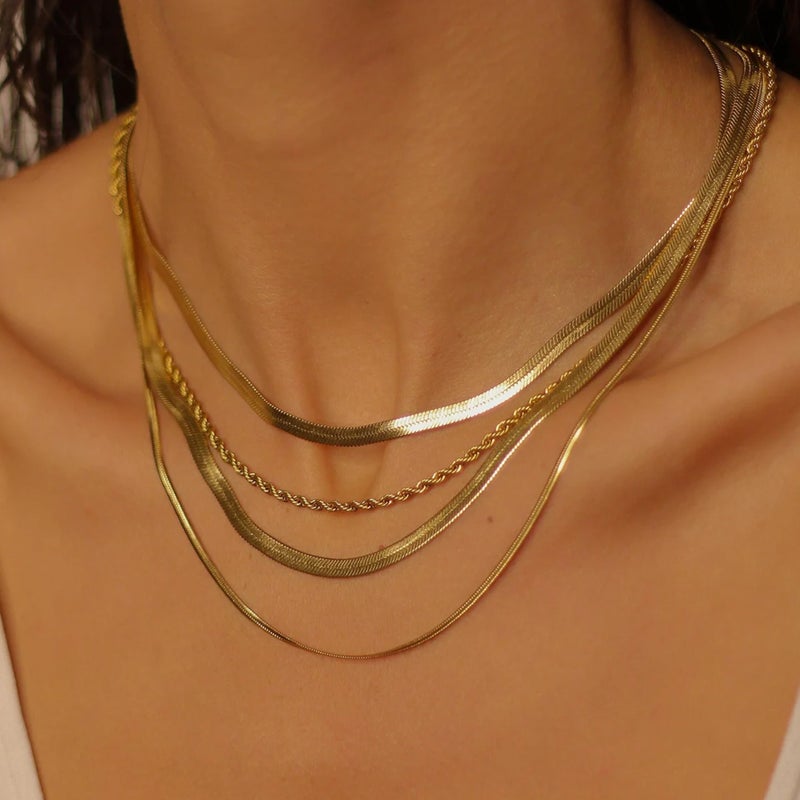 WomenGifts Dainty Gold Herringbone Choker Necklace for Women â€“ 14K Gold Plated Dainty Snake Chain Choker, Trendy Simple Long Layered Jewelry Non Tarnish, 14, 16, 18 Inch Thin & Chunky Options, Gift for Her - Image 2