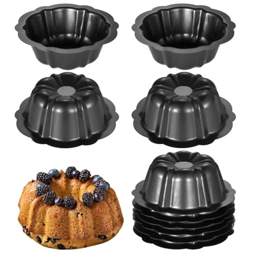 Homaisson Mini Fluted Tube Pan - 10 Pcs, 4.5Inch Carbon Steel Mini Cake Molds, Nonstick Reusable Oven Baking Mold for Cupcake, Bread, Bavarois, Brownie - Image 1
