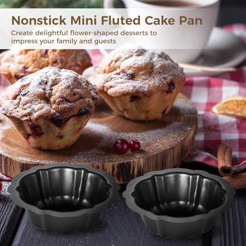Homaisson Mini Fluted Tube Pan - 10 Pcs, 4.5Inch Carbon Steel Mini Cake Molds, Nonstick Reusable Oven Baking Mold for Cupcake, Bread, Bavarois, Brownie - Image 3