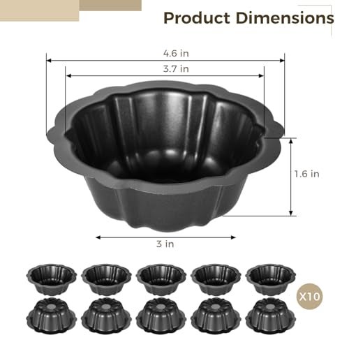 Homaisson Mini Fluted Tube Pan - 10 Pcs, 4.5Inch Carbon Steel Mini Cake Molds, Nonstick Reusable Oven Baking Mold for Cupcake, Bread, Bavarois, Brownie - Image 5