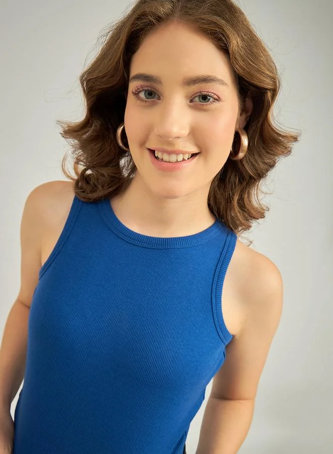 Outzidr  Blue Asymmetric Hem Tank Top for Women | Best Price UAE