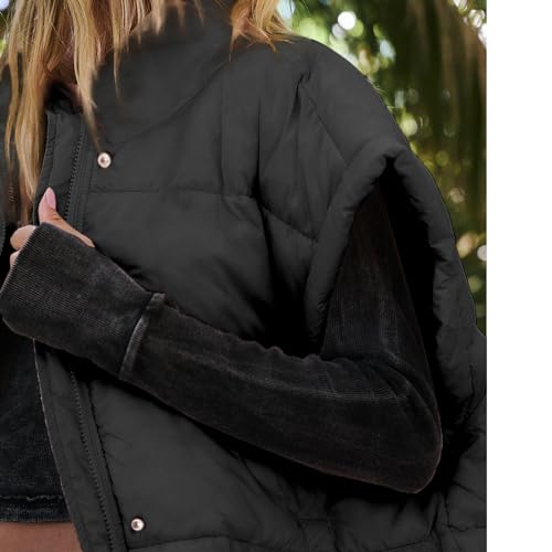 Songling Womens Oversized Puffer Vest Stand Collar Full Zip Sleeveless Bubble Puffer Vest Quilted Padded Warm Coat Outwear (Black,S) - Image 4