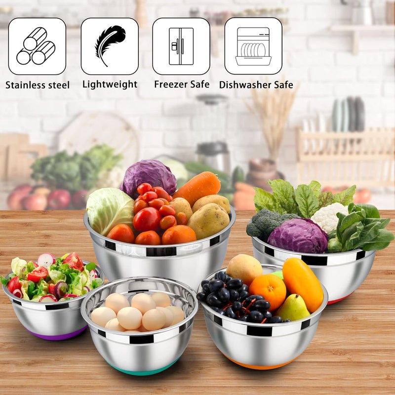 LIANYU Mixing Bowls with Airtight Lids Set of 6, Stainless Steel Nesting Mixing Bowl with Non-slip Bottom, Size 7, 3.5, 2.5,2, 1.5, 1QT, Large Metal Bowls for Cooking, Baking, Food Storage, Colorful - Image 3